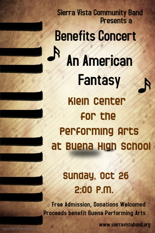 Sierra Vista Community Band Benefits Concert poster — An American Fantasy at Klein Center