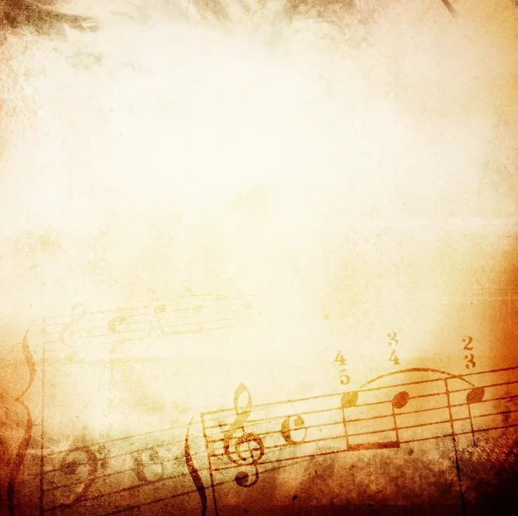 Vintage musical notation with warm sepia tones